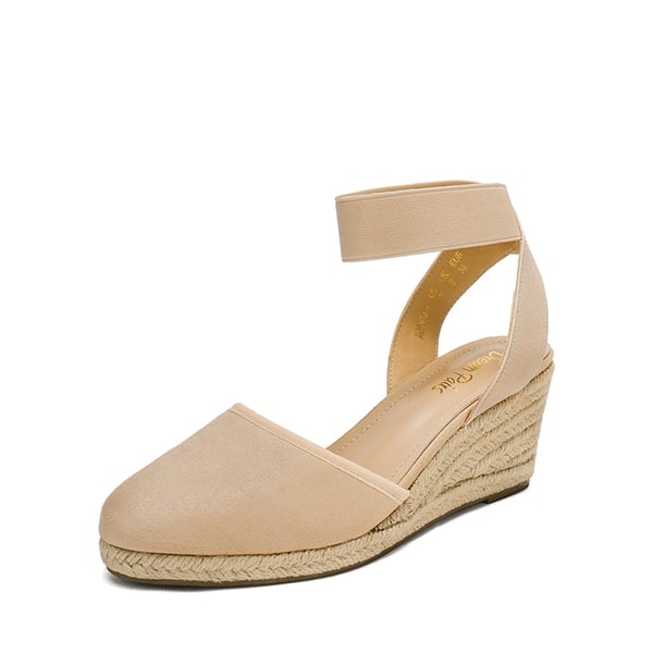 Ankle Strap Closed-Toe Espadrille Wedge Sandals - NUDE -  0