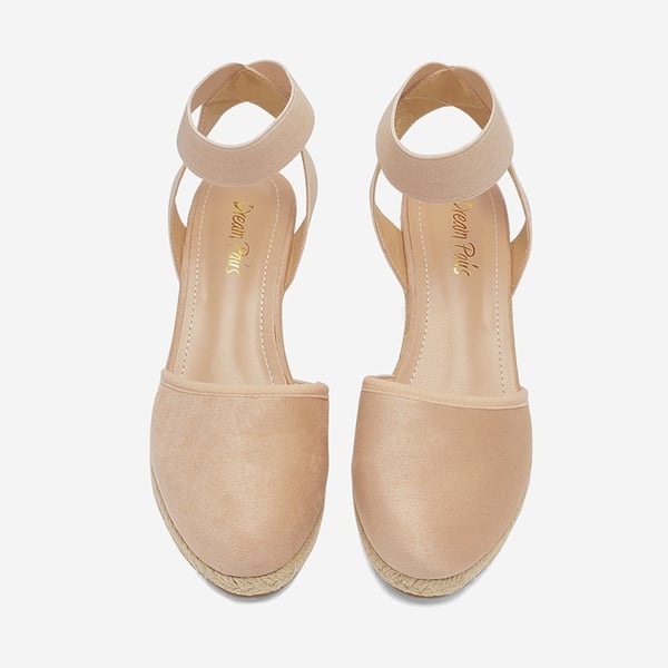 Ankle Strap Closed-Toe Espadrille Wedge Sandals - NUDE - 2