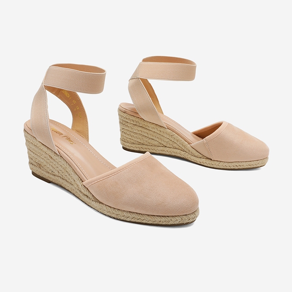 Ankle Strap Closed-Toe Espadrille Wedge Sandals - NUDE - 3