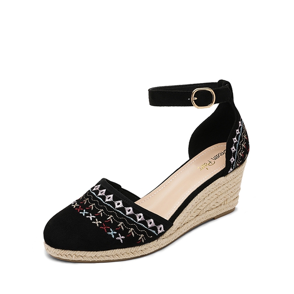 Closed Toe Espadrille Wedges - BLACK -  0