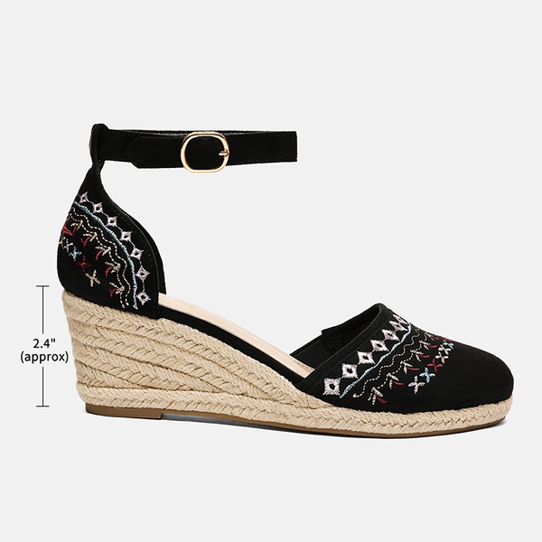 Closed Toe Espadrille Wedges - BLACK - 1