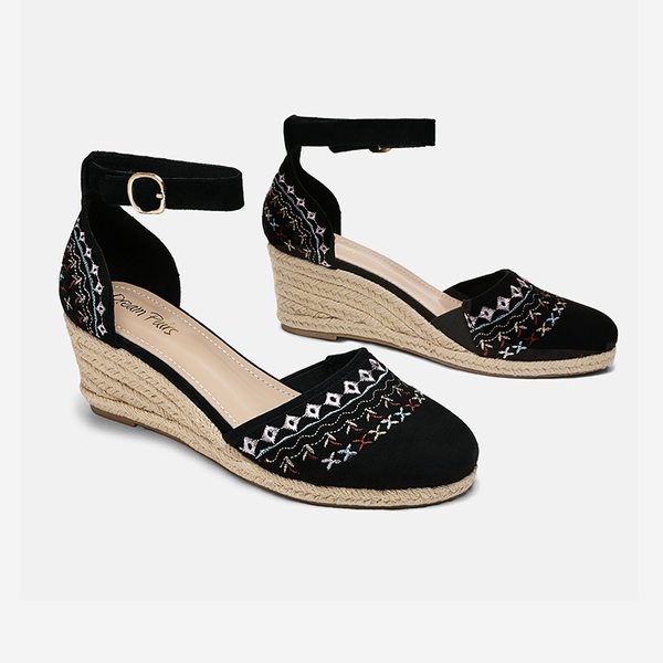 Closed Toe Espadrille Wedges - BLACK - 3