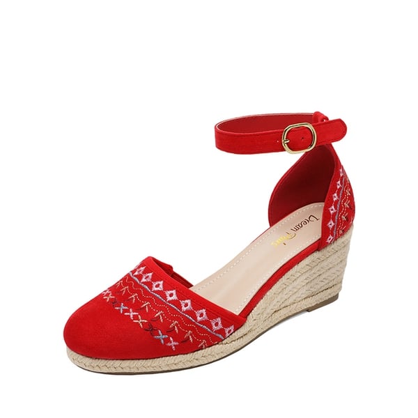 Closed Toe Espadrille Wedges - RED -  0