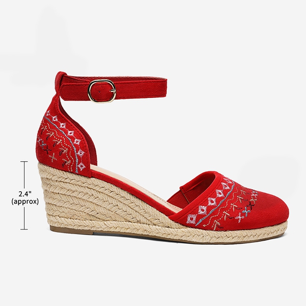 Closed Toe Espadrille Wedges - RED - 1