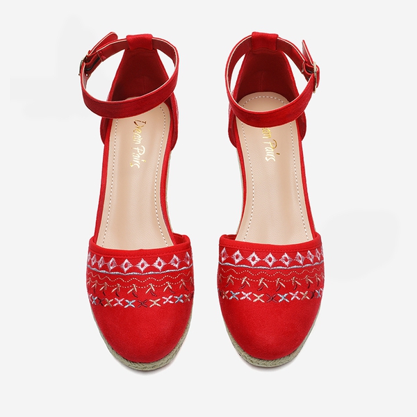 Closed Toe Espadrille Wedges - RED - 2