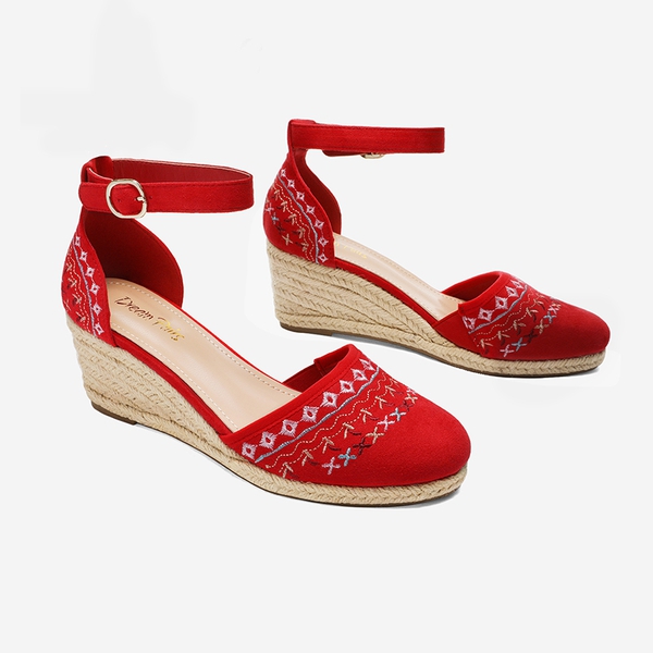 Closed Toe Espadrille Wedges - RED - 3