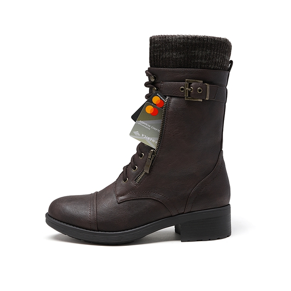 Winter Mid Calf Riding Boots - BROWN - 1