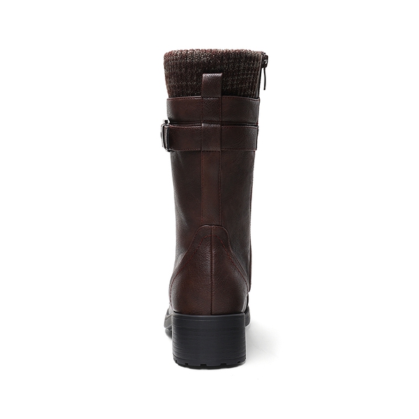 Winter Mid Calf Riding Boots - BURGUNDY - 2