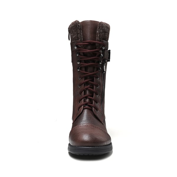 Winter Mid Calf Riding Boots - BURGUNDY - 3
