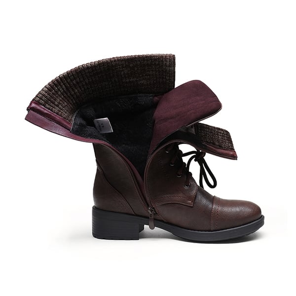 Winter Mid Calf Riding Boots - BURGUNDY - 4