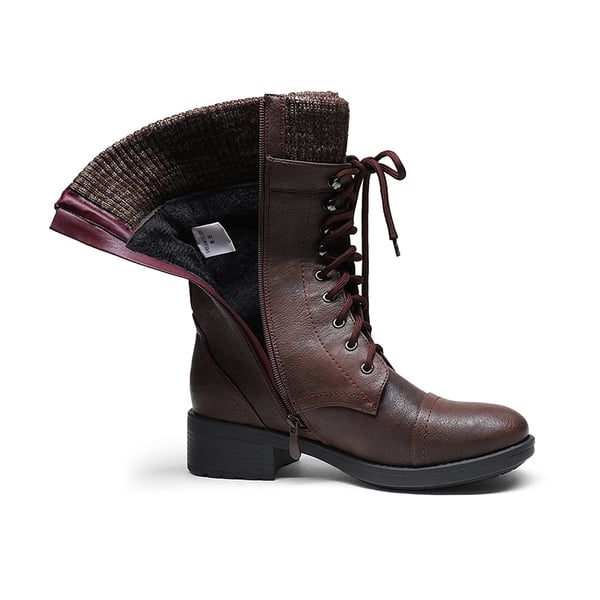 Winter Mid Calf Riding Boots - BURGUNDY - 5
