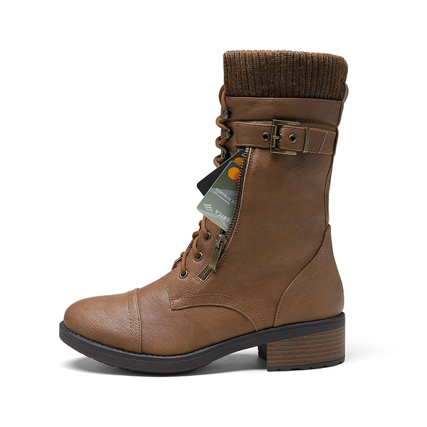 Winter Mid Calf Riding Boots - CAMEL - 1