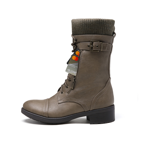 Winter Mid Calf Riding Boots - KHAKI - 1