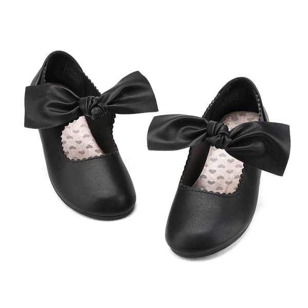 Girl's Mary Jane Bow Ballerina Flats - BLACK - 4
