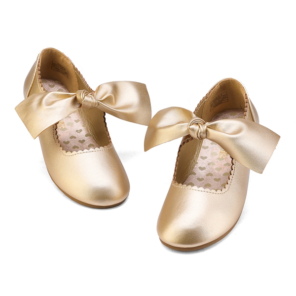 Girl's Mary Jane Bow Ballerina Flats - GOLD - 4