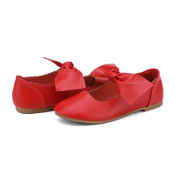 Girl's Mary Jane Bow Ballerina Flats - RED - 3