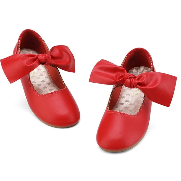 Girl's Mary Jane Bow Ballerina Flats - RED - 4