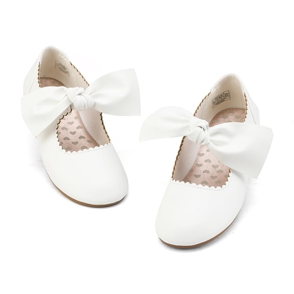 Girl's Mary Jane Bow Ballerina Flats - WHITE - 4