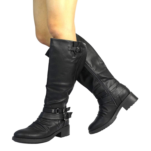 Wide Calf Faux Fur Lined Knee High Boots - BLACK - 1