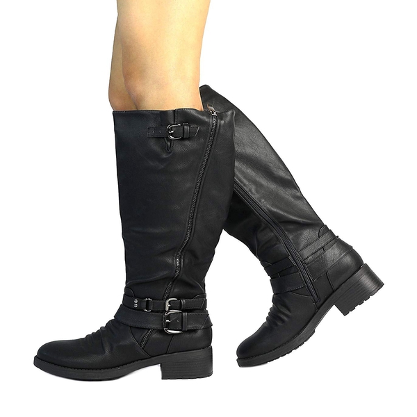 Wide Calf Faux Fur Lined Knee High Boots - BLACK - 2
