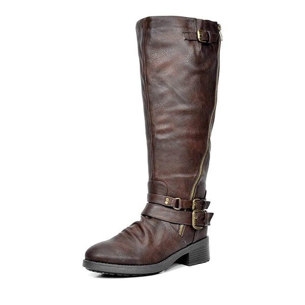 Wide Calf Faux Fur Lined Knee High Boots - BROWN -  0
