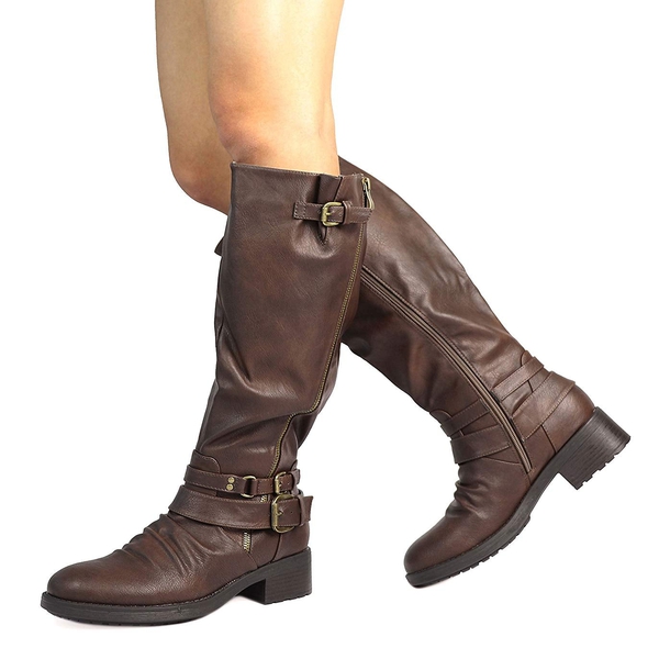 Wide Calf Faux Fur Lined Knee High Boots - BROWN - 1