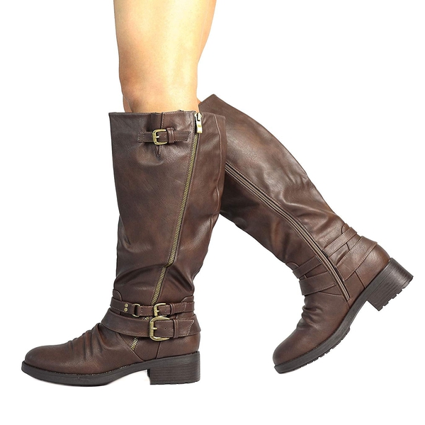 Wide Calf Faux Fur Lined Knee High Boots - BROWN - 2
