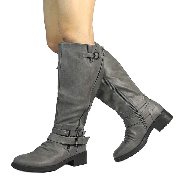 Wide Calf Faux Fur Lined Knee High Boots - GREY - 1