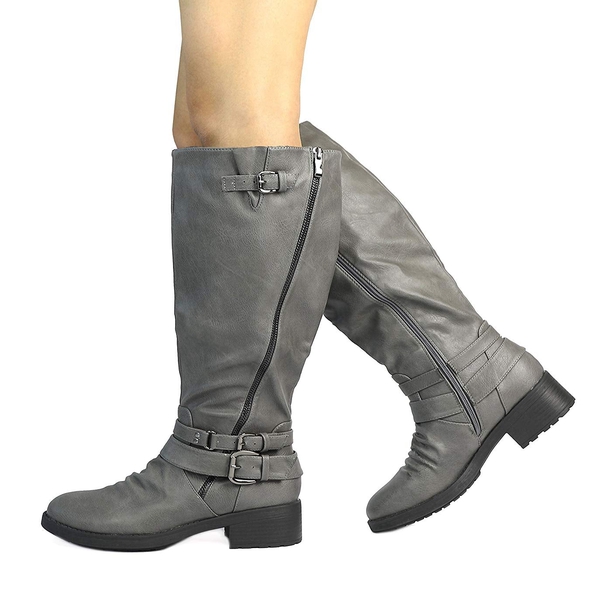 Wide Calf Faux Fur Lined Knee High Boots - GREY - 2