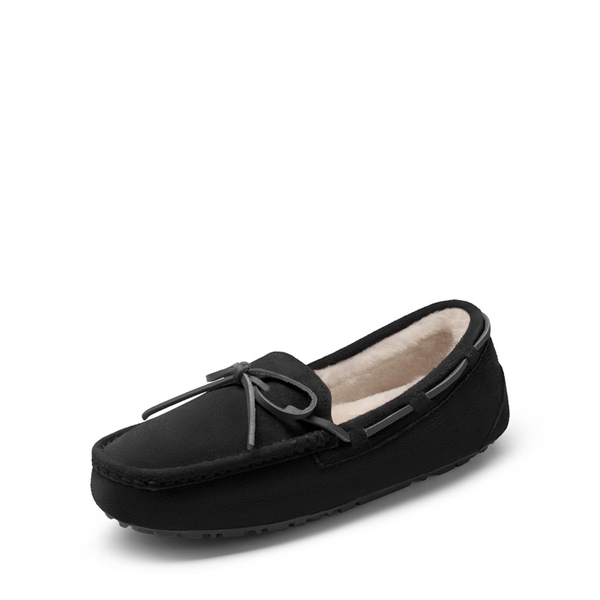 Moccasin Slippers with Faux Fur - BLACK -  0