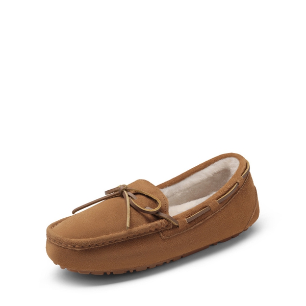 Moccasin Slippers with Faux Fur - CHESNUT -  0