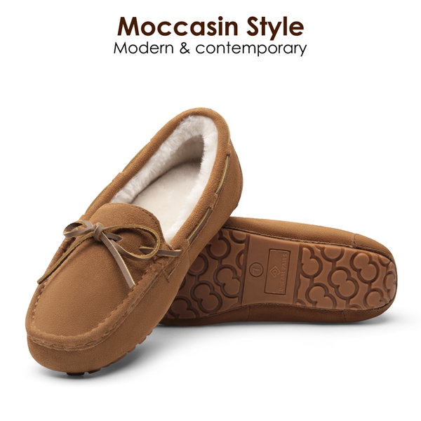 Moccasin Slippers with Faux Fur - CHESNUT - 2