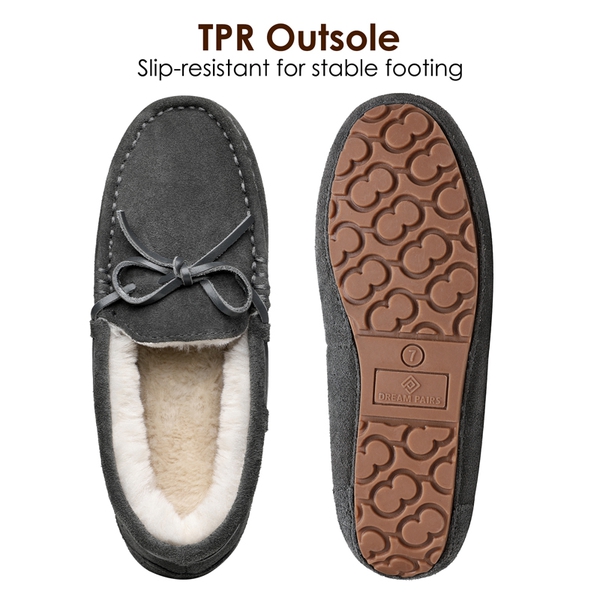 Moccasin Slippers with Faux Fur - GREY - 1