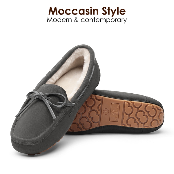 Moccasin Slippers with Faux Fur - GREY - 2