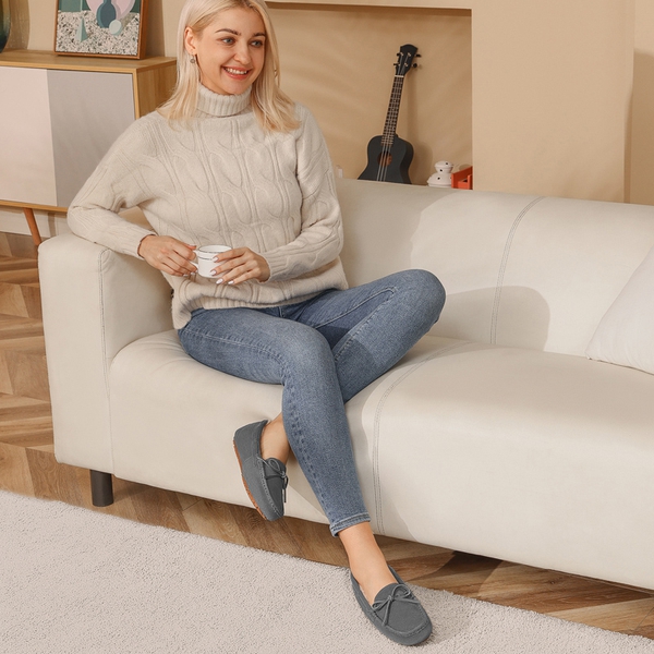 Moccasin Slippers with Faux Fur - GREY - 4