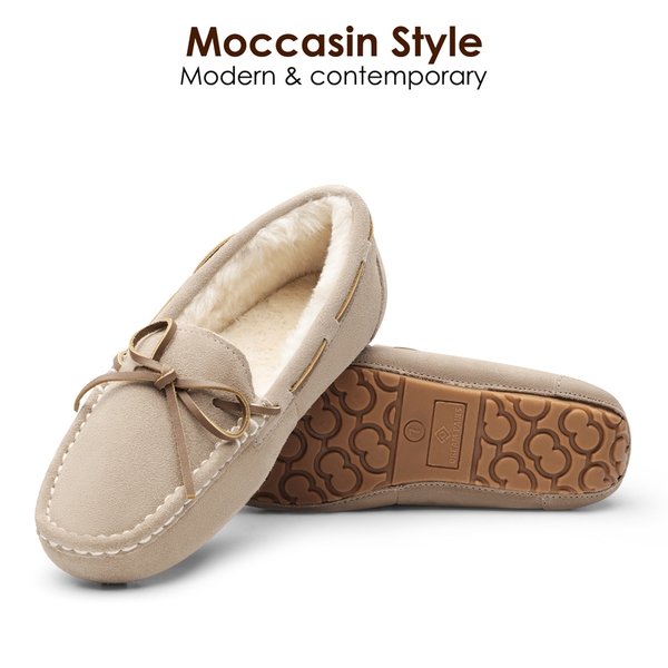Moccasin Slippers with Faux Fur - SAND - 2
