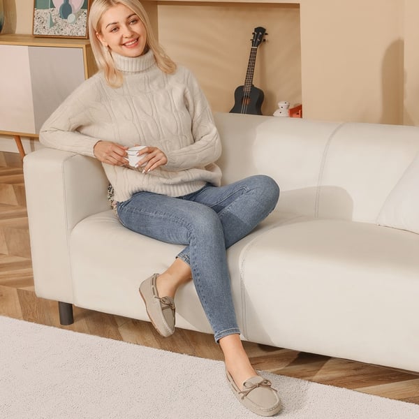 Moccasin Slippers with Faux Fur - SAND - 4