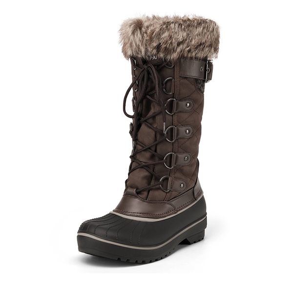 Fur Lined Lace-Up Snow Boots - BROWN -  0