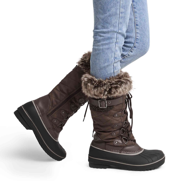 Fur Lined Lace-Up Snow Boots - BROWN - 1