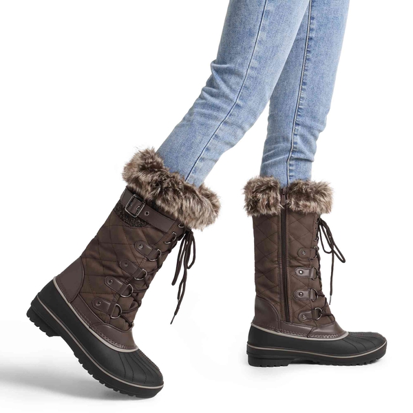 Fur Lined Lace-Up Snow Boots - BROWN - 2