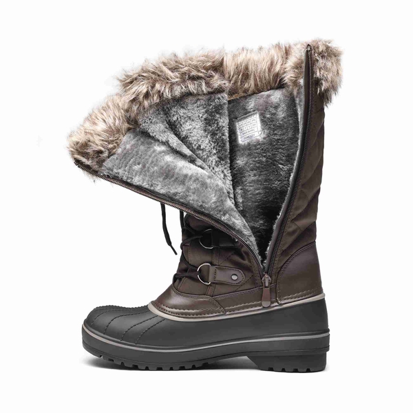 Fur Lined Lace-Up Snow Boots - BROWN - 4