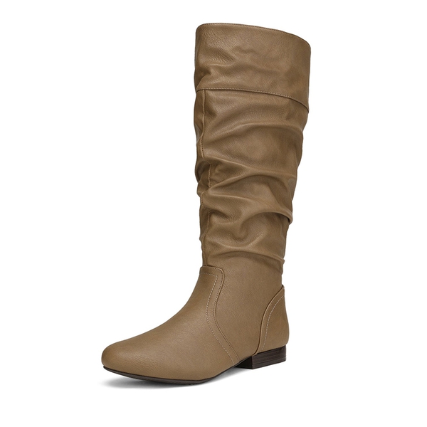 Winter Wide Calf Pull On Knee High Boots - KHAKI -  0
