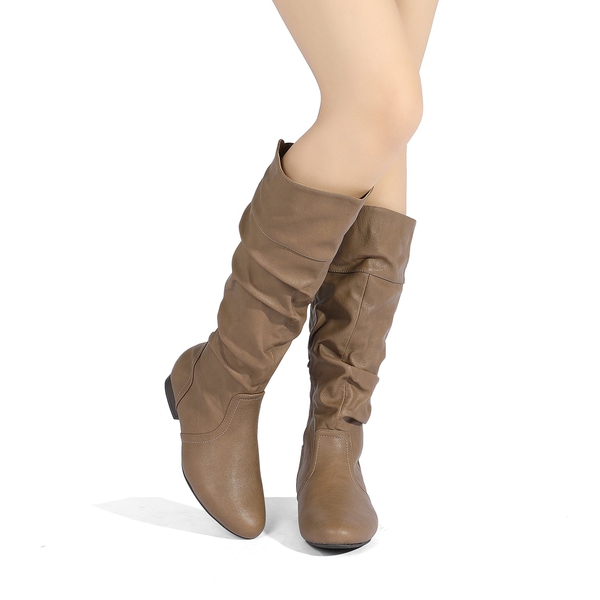 Winter Wide Calf Pull On Knee High Boots - KHAKI - 2