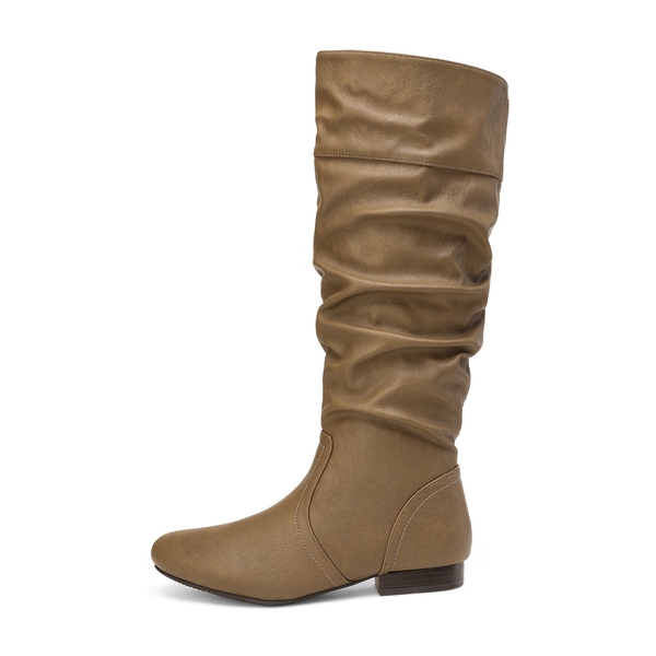 Winter Wide Calf Pull On Knee High Boots - KHAKI - 3