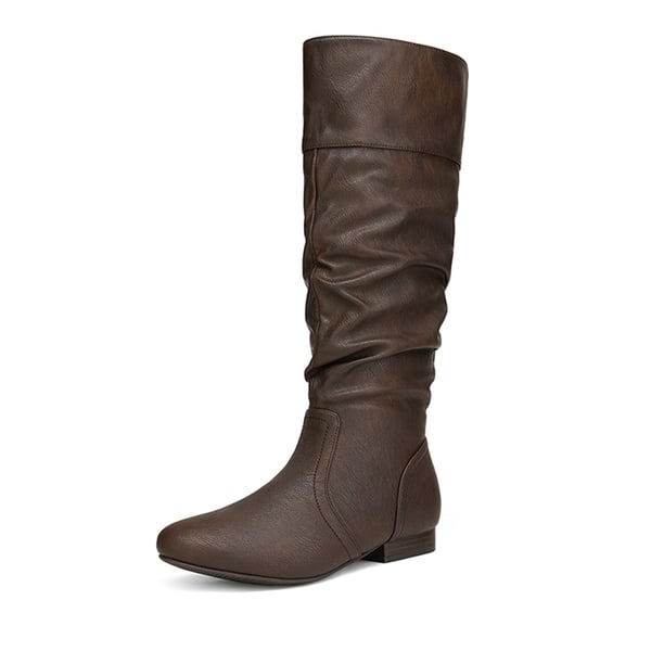 Flat Knee High Boots - BROWN -  0