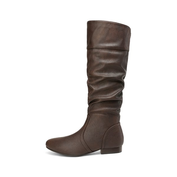 Flat Knee High Boots - BROWN - 1