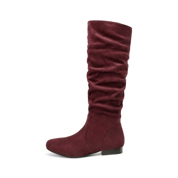 Flat Knee High Boots - BURGUNDY - 1