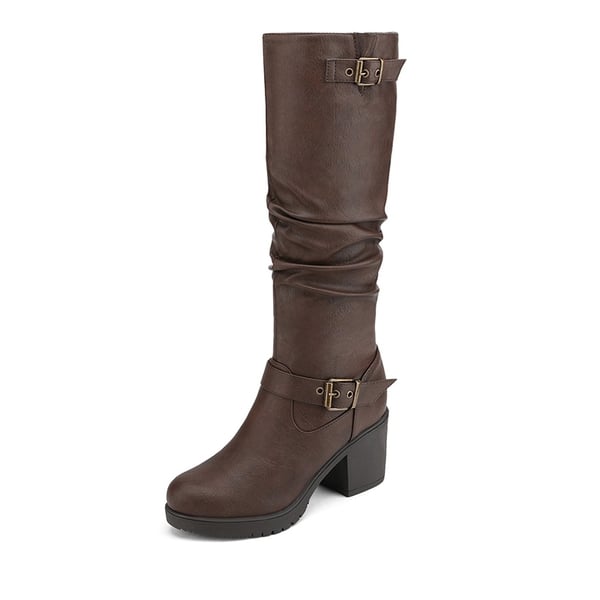 Chunky Heel Knee High Boots - BROWN -  0