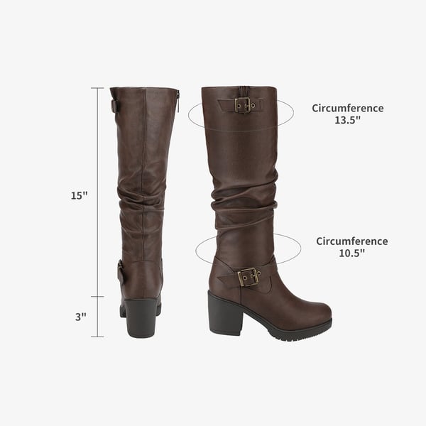 Chunky Heel Knee High Boots - BROWN - 3