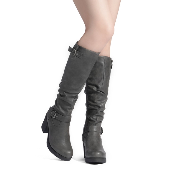 Chunky Heel Knee High Boots - GREY - 1